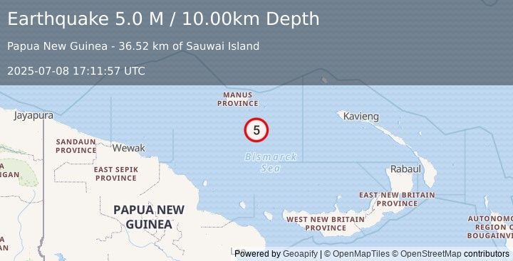 Earthquake Bismarck Sea (5.0 M) (2025-07-08 17:11:57 UTC)