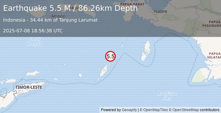 Earthquake Tanimbar Islands Region, Indonesia (5.3 M) (2025-07-08 18:56:37 UTC)