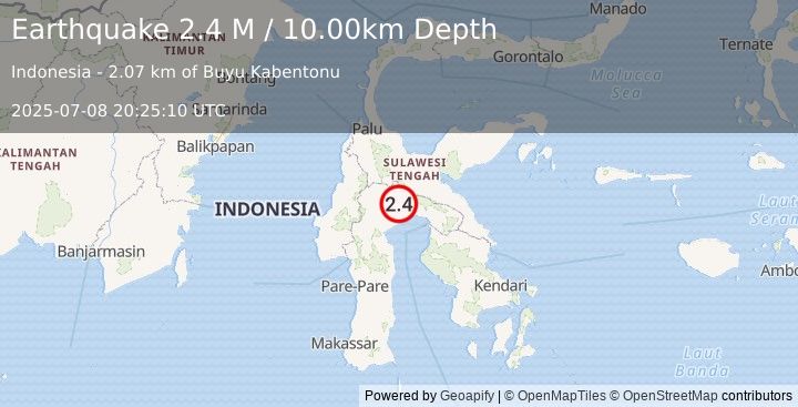 Earthquake Sulawesi, Indonesia (2.4 M) (2025-07-08 20:25:10 UTC)