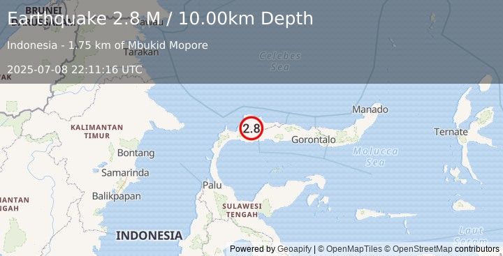 Earthquake Minahassa Peninsula, Sulawesi (2.8 M) (2025-07-08 22:11:16 UTC)