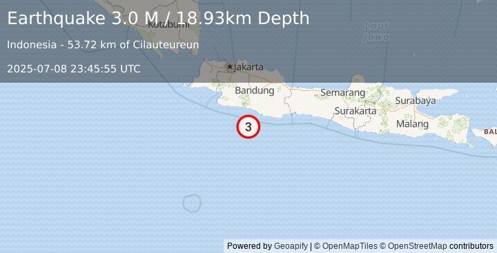 Earthquake Java, Indonesia (3.0 M) (2025-07-08 23:45:55 UTC)
