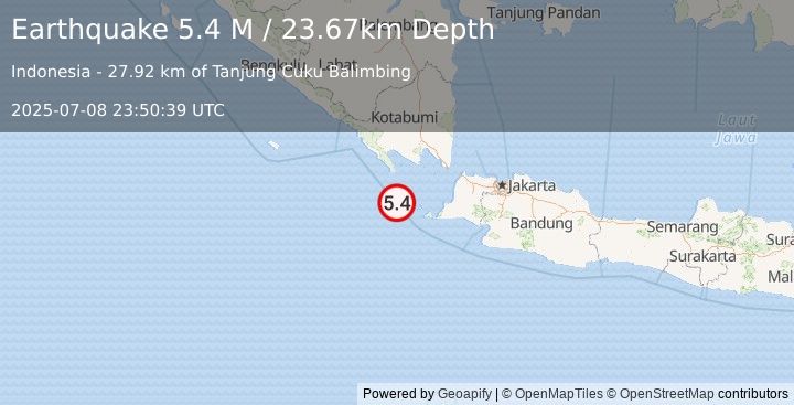 Earthquake Sunda Strait, Indonesia (5.3 M) (2025-07-08 23:50:39 UTC)