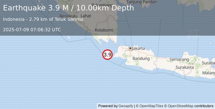 Earthquake Sunda Strait, Indonesia (3.9 M) (2025-07-09 07:06:32 UTC)