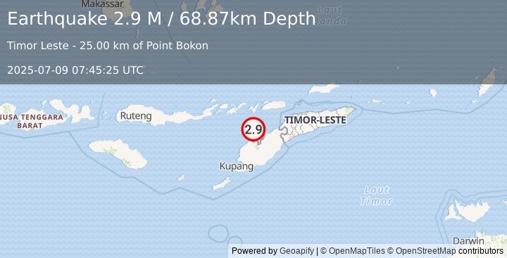 Earthquake Timor Region (2.9 M) (2025-07-09 07:45:25 UTC)