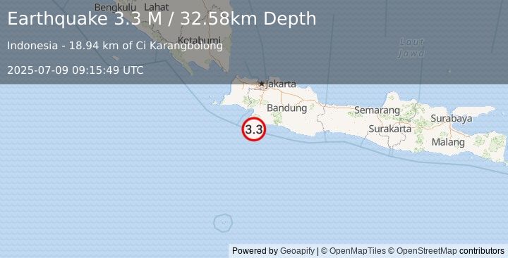 Earthquake Java, Indonesia (3.3 M) (2025-07-09 09:15:50 UTC)