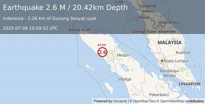 Earthquake Northern Sumatra, Indonesia (2.6 M) (2025-07-09 10:59:52 UTC)