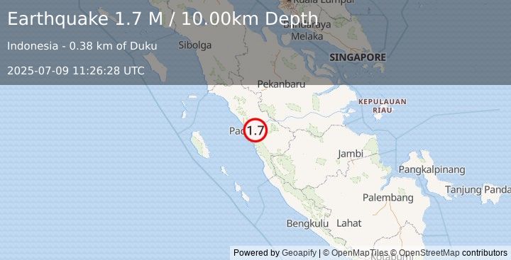 Earthquake Southern Sumatra, Indonesia (1.7 M) (2025-07-09 11:26:28 UTC)