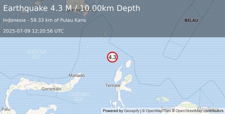 Earthquake Northern Molucca Sea (4.3 M) (2025-07-09 12:20:56 UTC)