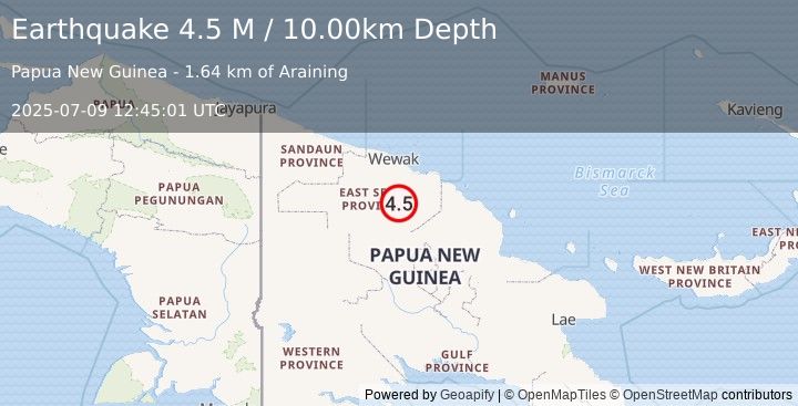 Earthquake New Guinea, Papua New Guinea (4.5 M) (2025-07-09 12:45:01 UTC)