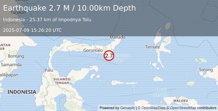 Earthquake Minahassa Peninsula, Sulawesi (2.7 M) (2025-07-09 15:26:20 UTC)