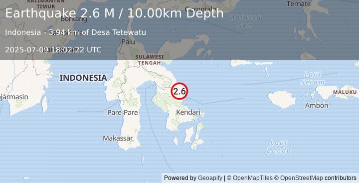 Earthquake Sulawesi, Indonesia (2.6 M) (2025-07-09 18:02:22 UTC)