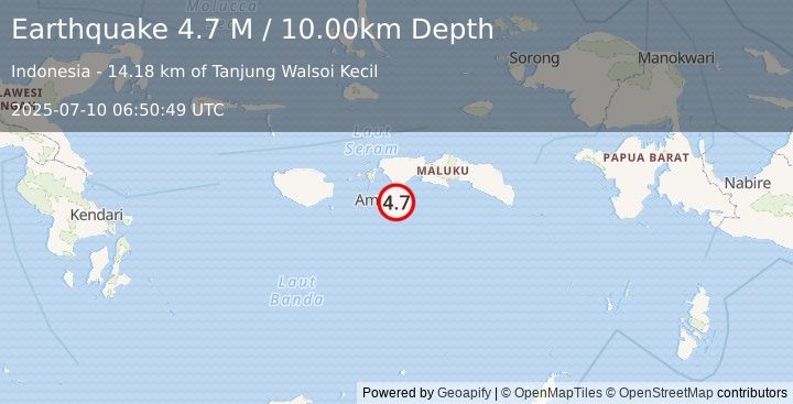 Earthquake Seram, Indonesia (4.8 M) (2025-07-10 06:50:50 UTC)