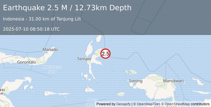 Earthquake Halmahera, Indonesia (2.5 M) (2025-07-10 08:50:18 UTC)