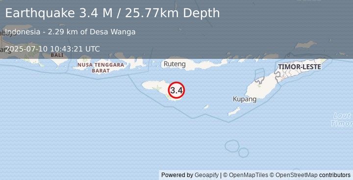 Earthquake Sumba Region, Indonesia (3.4 M) (2025-07-10 10:43:21 UTC)