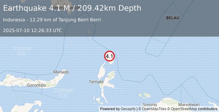 Earthquake Halmahera, Indonesia (4.2 M) (2025-07-10 12:26:32 UTC)