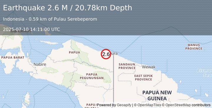 Earthquake Near North Coast of West Papua (2.6 M) (2025-07-10 14:11:00 UTC)