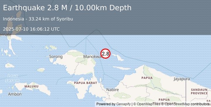 Earthquake West Papua Region, Indonesia (2.8 M) (2025-07-10 16:06:12 UTC)