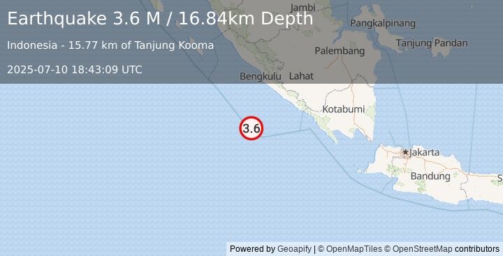 Earthquake Southwest of Sumatra, Indonesia (3.6 M) (2025-07-10 18:43:09 UTC)
