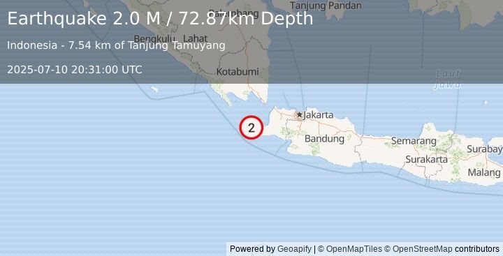 Earthquake Sunda Strait, Indonesia (2.0 M) (2025-07-10 20:31:00 UTC)
