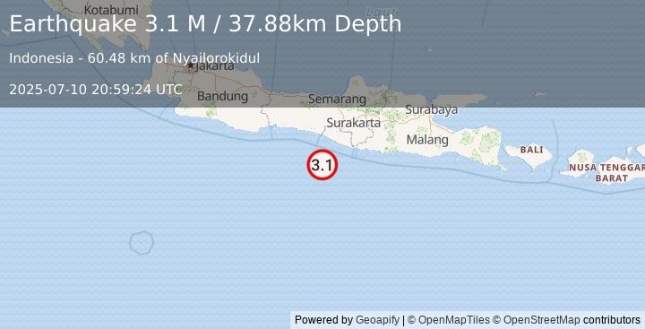 Earthquake Java, Indonesia (3.1 M) (2025-07-10 20:59:24 UTC)