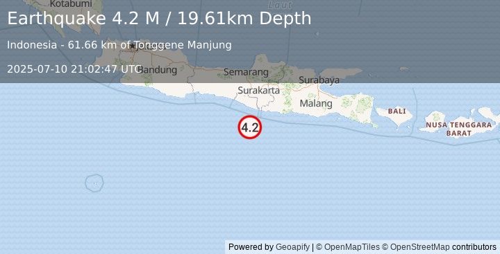 Earthquake Java, Indonesia (4.2 M) (2025-07-10 21:02:47 UTC)