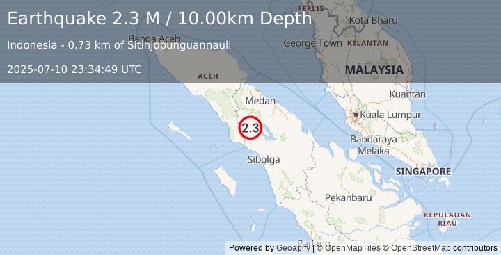 Earthquake Northern Sumatra, Indonesia (2.3 M) (2025-07-10 23:34:49 UTC)