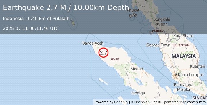 Earthquake Northern Sumatra, Indonesia (2.7 M) (2025-07-11 00:11:46 UTC)
