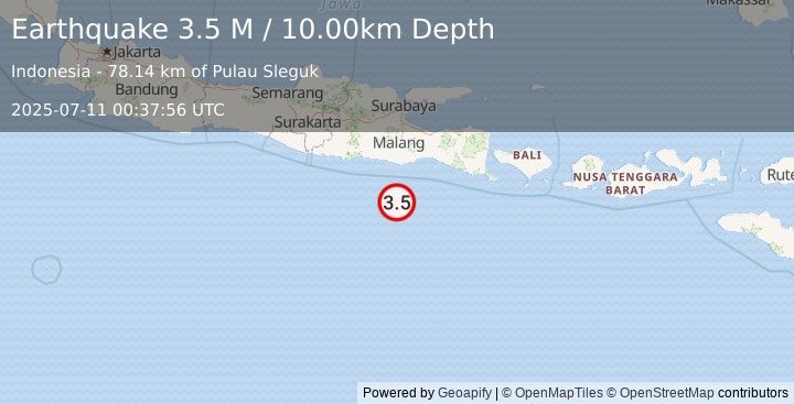 Earthquake South of Java, Indonesia (3.5 M) (2025-07-11 00:37:56 UTC)