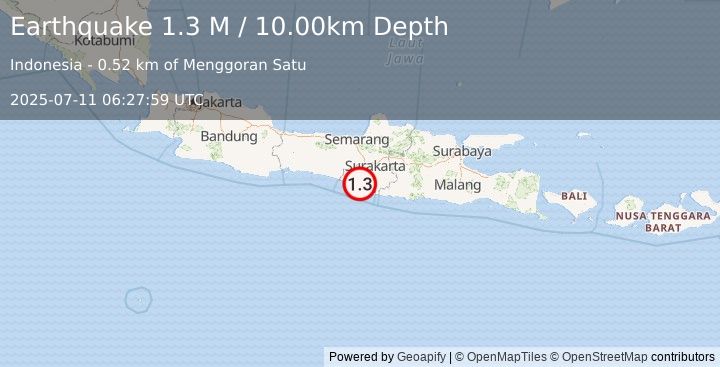 Earthquake Java, Indonesia (1.3 M) (2025-07-11 06:27:59 UTC)