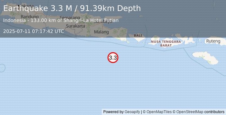 Earthquake South of Java, Indonesia (3.3 M) (2025-07-11 07:17:42 UTC)