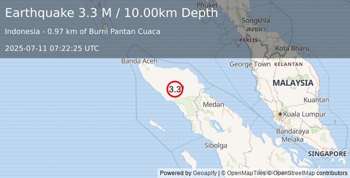 Earthquake Northern Sumatra, Indonesia (3.3 M) (2025-07-11 07:22:25 UTC)