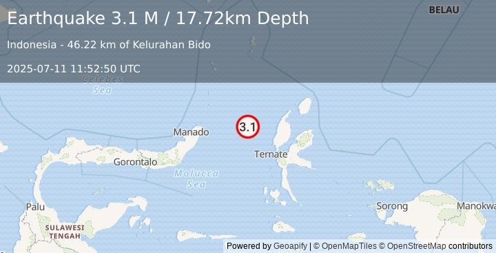 Earthquake Northern Molucca Sea (3.1 M) (2025-07-11 11:52:50 UTC)