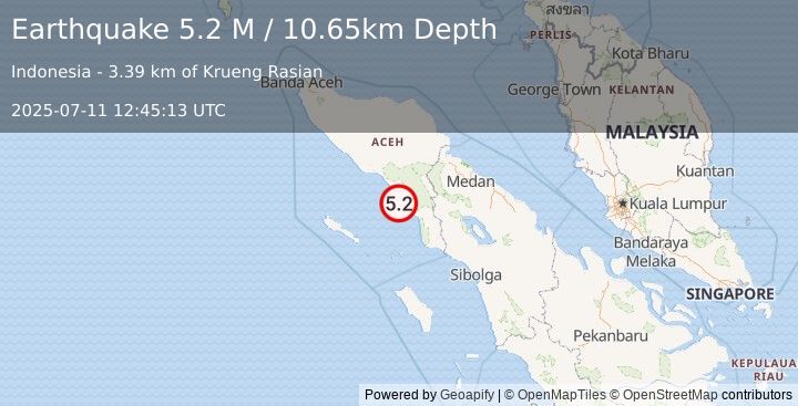 Earthquake Northern Sumatra, Indonesia (5.2 M) (2025-07-11 12:45:13 UTC)
