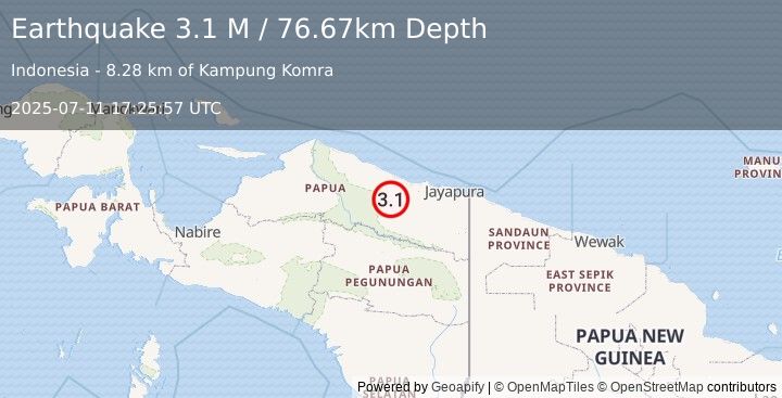 Earthquake Near North Coast of West Papua (3.1 M) (2025-07-11 17:25:57 UTC)