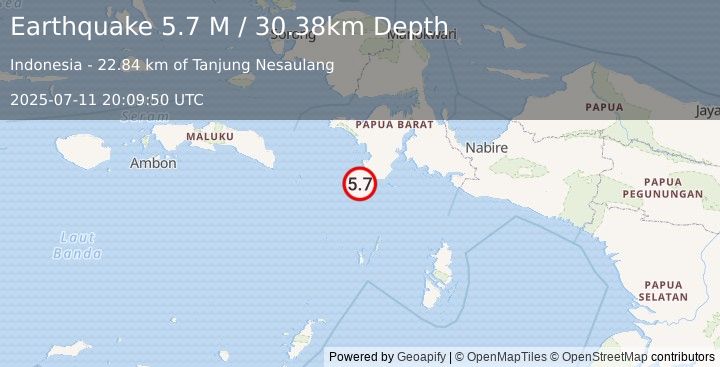 Earthquake West Papua Region, Indonesia (5.5 M) (2025-07-11 20:09:49 UTC)