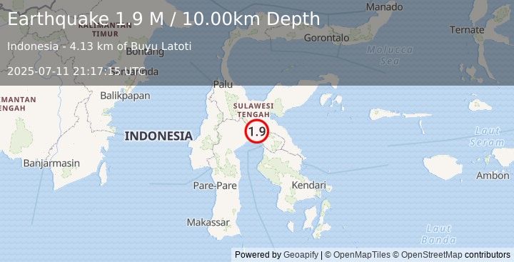 Earthquake Sulawesi, Indonesia (1.9 M) (2025-07-11 21:17:15 UTC)
