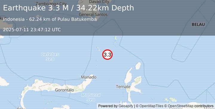 Earthquake Talaud Islands, Indonesia (3.3 M) (2025-07-11 23:47:12 UTC)