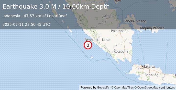 Earthquake Southern Sumatra, Indonesia (3.0 M) (2025-07-11 23:50:45 UTC)