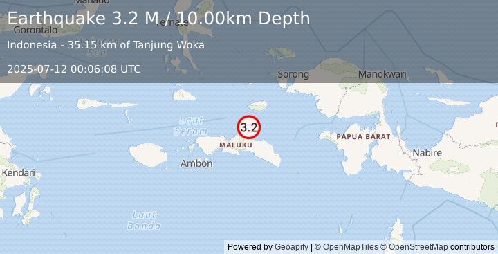 Earthquake Seram, Indonesia (3.2 M) (2025-07-12 00:06:09 UTC)
