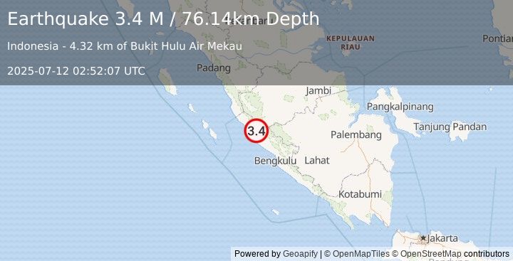 Earthquake Southern Sumatra, Indonesia (3.4 M) (2025-07-12 02:52:07 UTC)