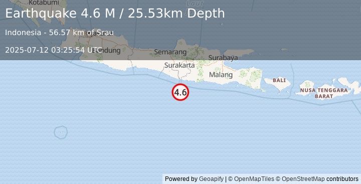 Earthquake Java, Indonesia (4.6 M) (2025-07-12 03:25:54 UTC)