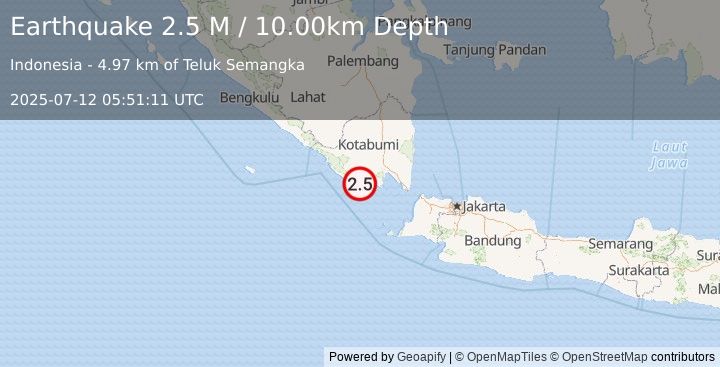 Earthquake Southern Sumatra, Indonesia (2.5 M) (2025-07-12 05:51:11 UTC)