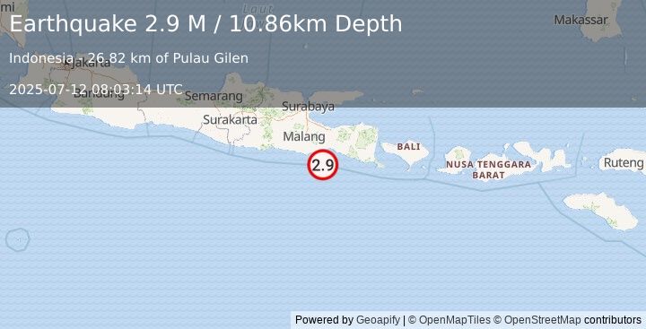 Earthquake Java, Indonesia (2.9 M) (2025-07-12 08:03:14 UTC)