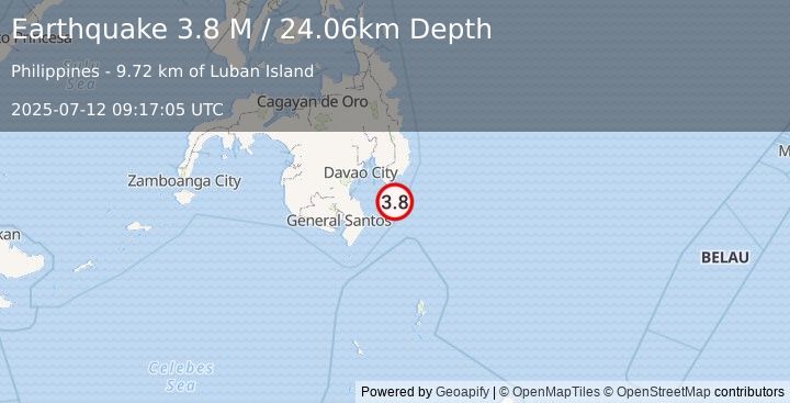 Earthquake Mindanao, Philippines (3.8 M) (2025-07-12 09:17:05 UTC)