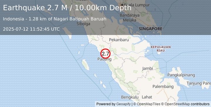 Earthquake Southern Sumatra, Indonesia (2.7 M) (2025-07-12 11:52:45 UTC)
