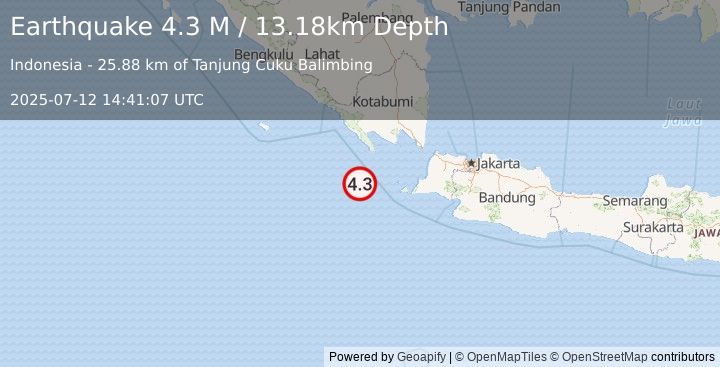 Earthquake Sunda Strait, Indonesia (4.3 M) (2025-07-12 14:41:07 UTC)