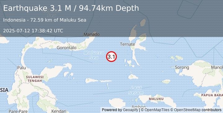 Earthquake Southern Molucca Sea (3.1 M) (2025-07-12 17:38:42 UTC)