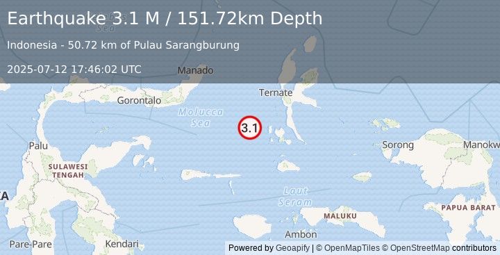 Earthquake Southern Molucca Sea (3.1 M) (2025-07-12 17:46:02 UTC)
