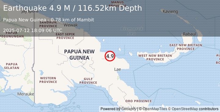 Earthquake Papua New Guinea Region (4.9 M) (2025-07-12 18:09:06 UTC)