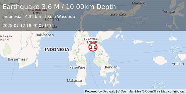 Earthquake Sulawesi, Indonesia (3.6 M) (2025-07-12 18:40:08 UTC)